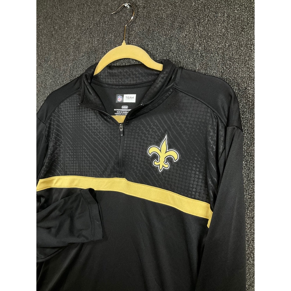NFL Team Apparel New Orleans Saints Mens Quarter Zip Pullover Black Gold Medium